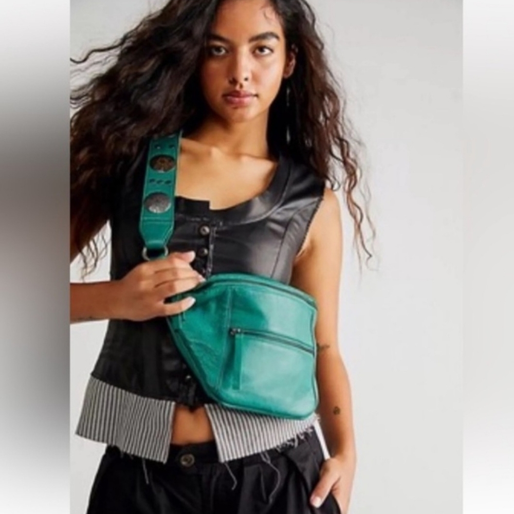 Free People Wilder Emerald  Leather Crossbody Bag